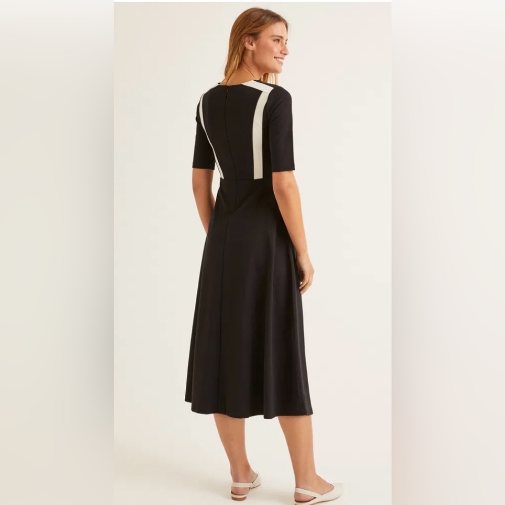 Boden Black Midi Dress with Cream Accent